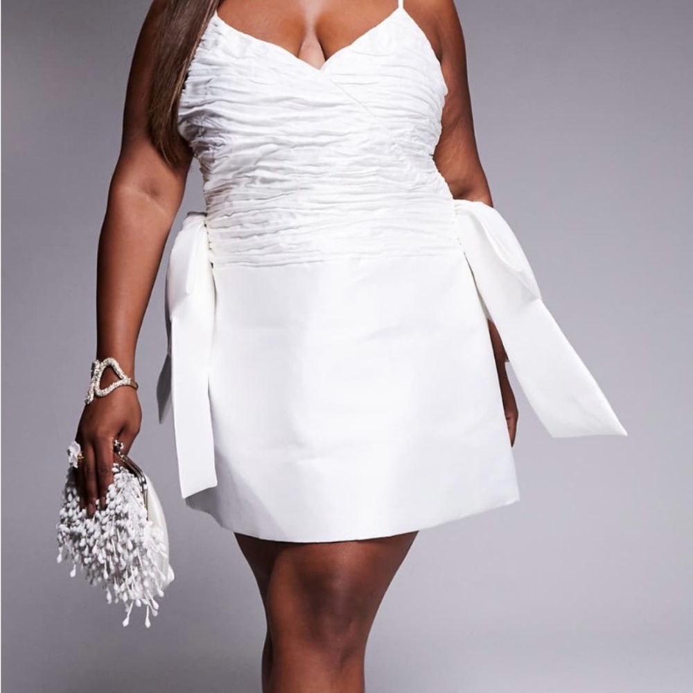 ASOS Curve White Mini Dress with Bow Detail